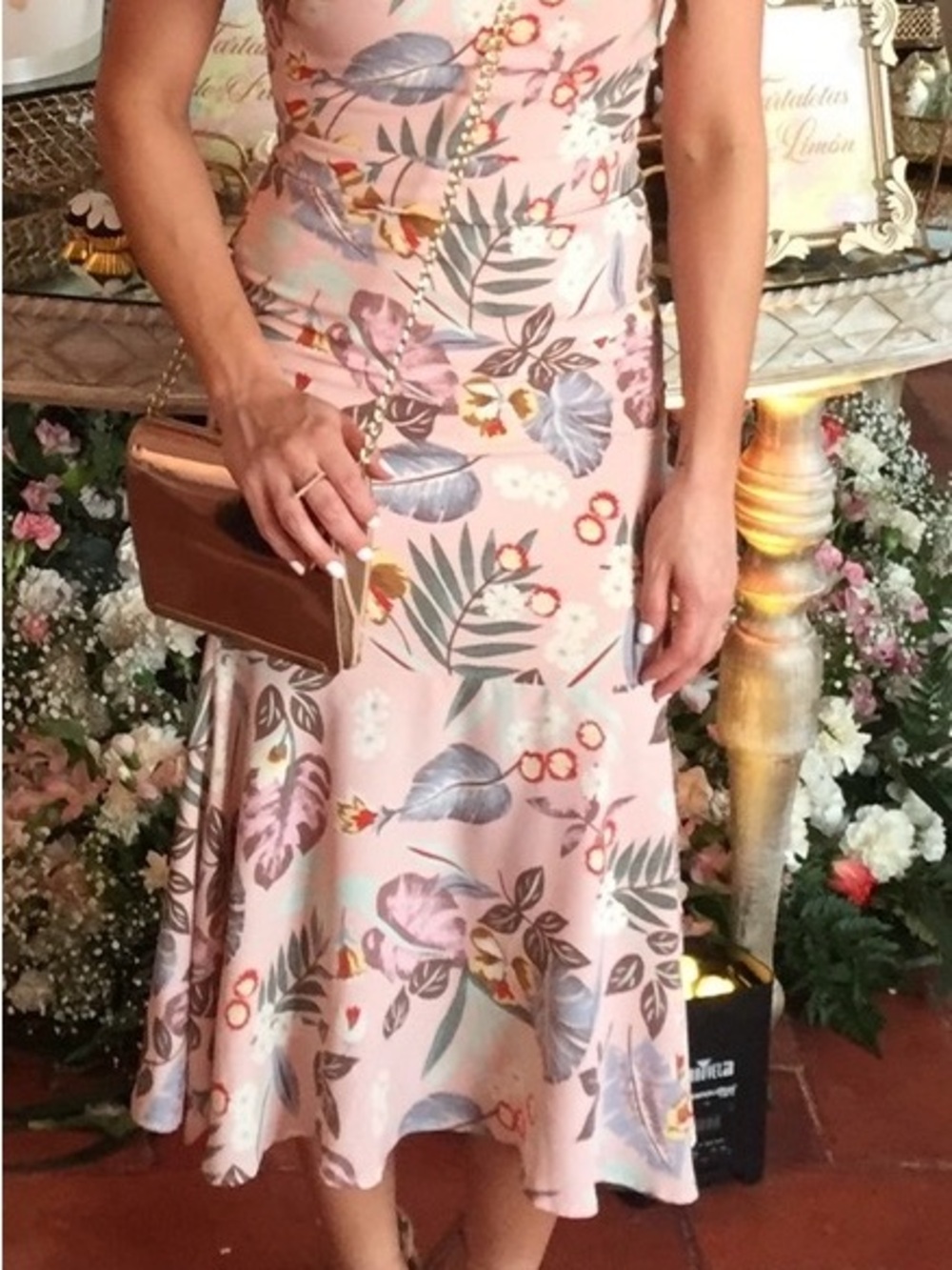 Lulu's Pink Floral Midi Dress with Tropical Leaf Print